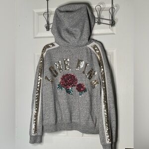 Victoria's Secret PINK sequin rose hoodie, size L